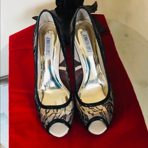 JLO Black Fishnet Platform/Pumps with peep toes - Picture 2 of 5